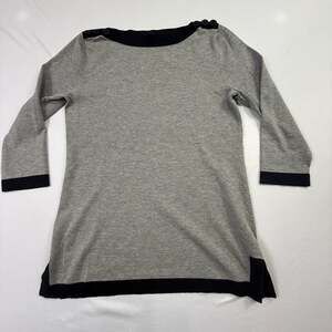Cable & Gauge Grey Colorblock Button Shoulder 3/4 Sleeve Tunic Sweater Size M